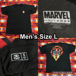 RARE Stussy SS x Marvel Ghost Rider 2011 Black T-Shirt Men’s Size Large