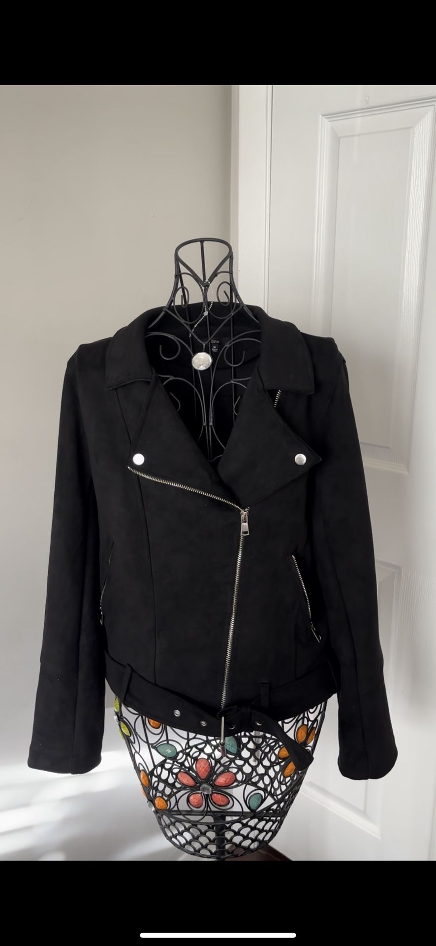 Blashe Women's Faux Suede Jacket Long Sleeve Zip Up Moto Biker Jackets size M