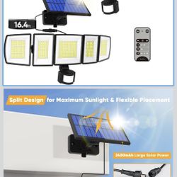 Solar Motion Lights Outdoor - with 16.4ft Cable, 3000LM LED Security Lights for Outside Dusk to Dawn, 2400mAh IP65 Waterproof Flood Lights with Remote