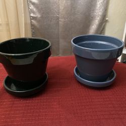 (2) 4.5” Planter Pots With Saucers