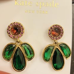 Kate Spade Gold-Filled Green and Pink Angel Earrings
