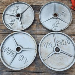 WEIGHTS TWO PAIRS OF DEEP DISH 45 POUND WEIGHT PLATES 