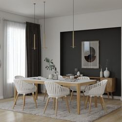 BRAND NEW 7 Piece 100% FSC Certified Wood Duraboard Indoor Furniture White Whit Chairs Dining Set
