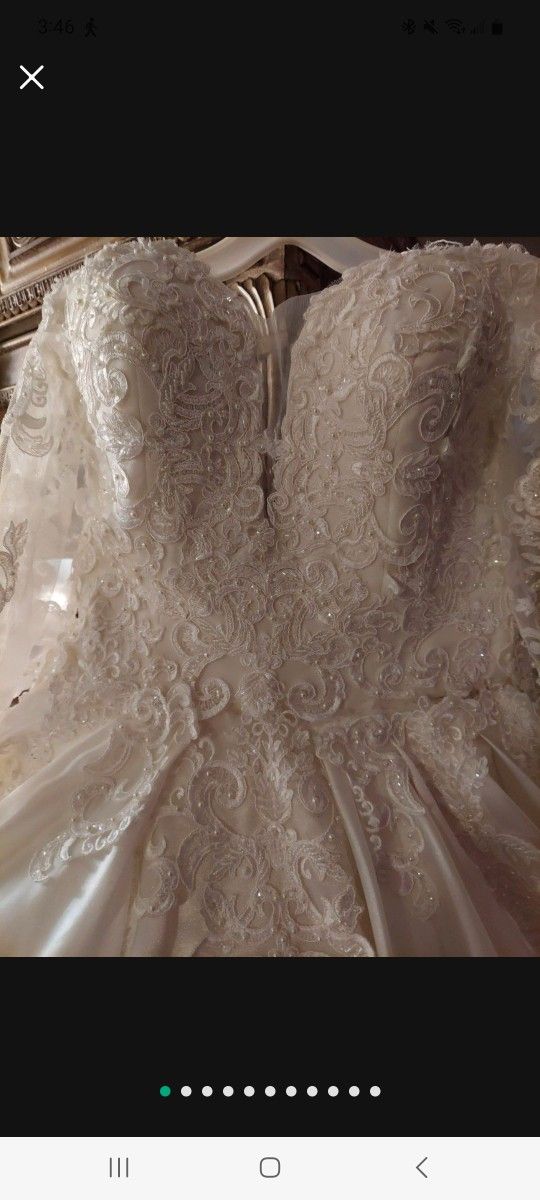 Beautiful Wedding Gown With Cathedral Veil Ivory Size 14.
