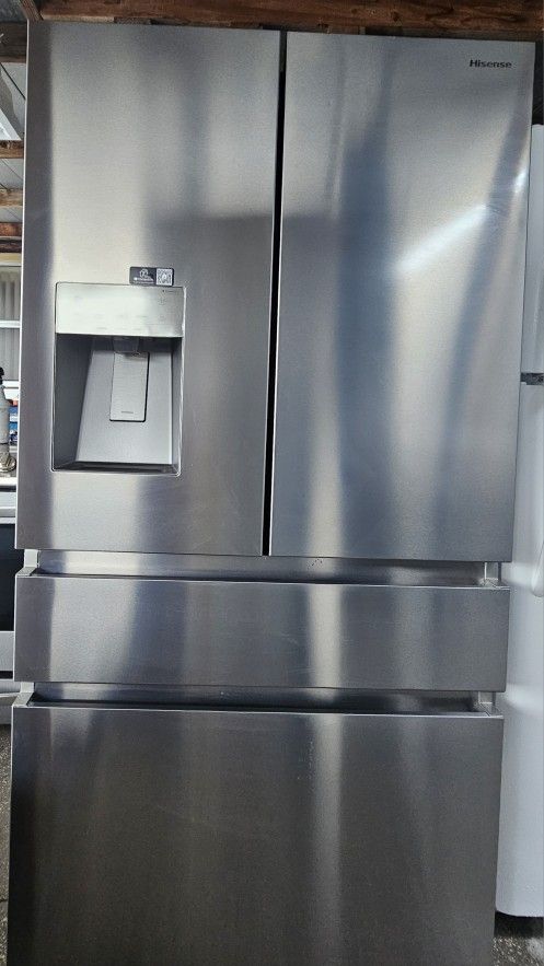 STAINLESS STEEL 4 DOORS REFRIGERATOR WITH ICE MAKER AND WATER DISPENSER ON DOOR.....$ 700