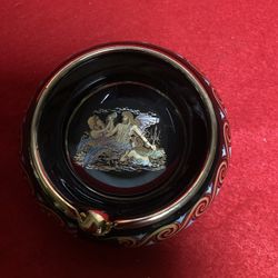 3 Inch 24k Black & Gold Handmade In Greece Imported From Greece Greek Ceramic Ashtray  