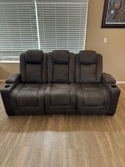 HyllMont Faux Leather Dual Power Reclining Sofa