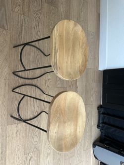 Set of 2 Live Edge Wood Stools with Black Metal Hairpin Legs