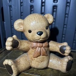 Handmade teddy bear piggy bank -ceramic