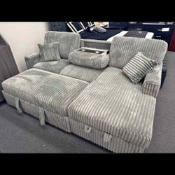Brand New Sectional Corduroy Fabric Pull Out Bed Storage Cup Holder $529 + TAX
