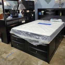 Emily Black Storage Platform Bedroom Set / Queen and King Bed Frame 2379