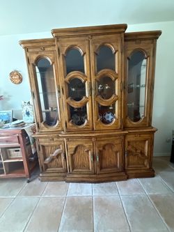 Large Wood China Cabinet with Glass Doors