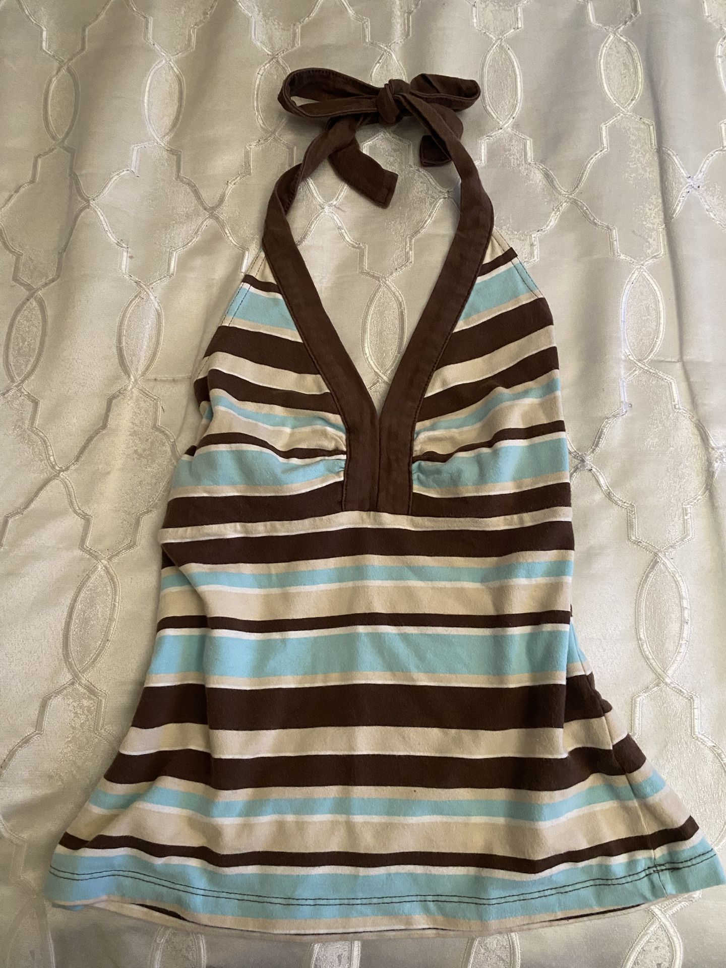 Brown and blue striped halter tank top