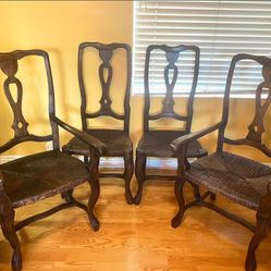 4 Gorgeous Antique Provincial Louis XV Style Rush Seat Chairs