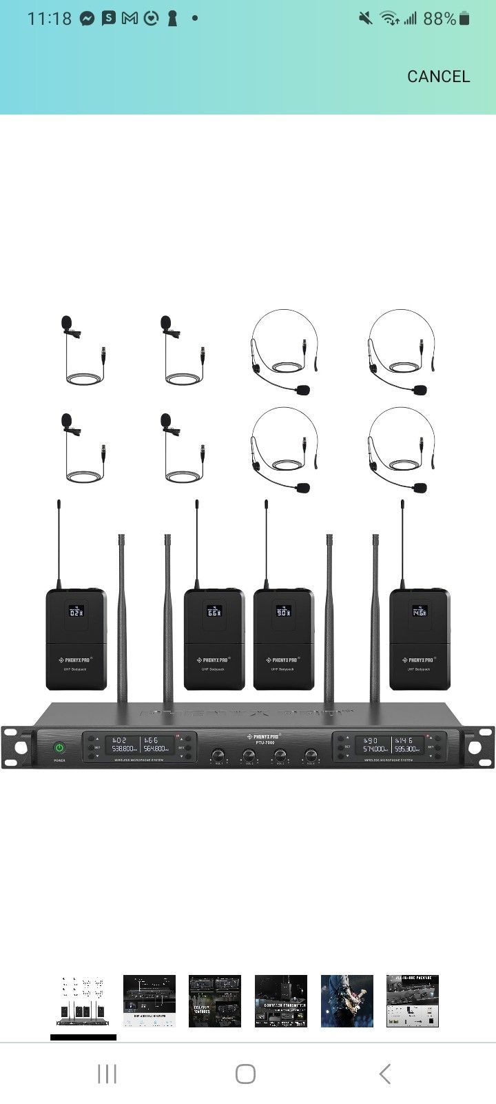 Phenyx Pro Wireless Microphone System, UHF Four Channel Wireless Mic Set w/ 4 Bodypacks and Headsets/Lapel Mics, 4x40 Channels, Auto Scan,328ft Covera