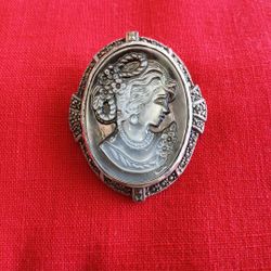 Cameo Brooch Mother Of Pearl And Silver