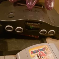 Nintendo 64 With Authentic Mario Party 1 And Party 3. Controller And Cords