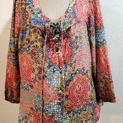 Loose Fit Lightweight Tunic Style Blouse Size Woman's XL 