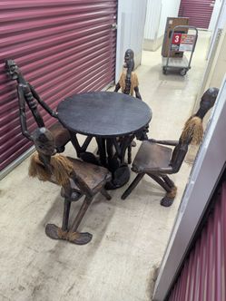 African folk art 5pc wood table set