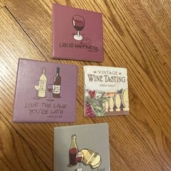 Set Of 4 Wine Themed Ceramic Coasters 