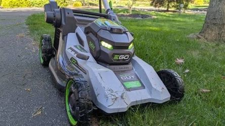 Ego cordless lawnmower, and Weedwhacker
