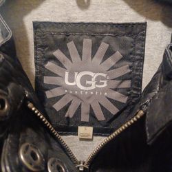 Rare Vintage "Ugg" Genuine Leather Black Hooded Jacket Women's Small 