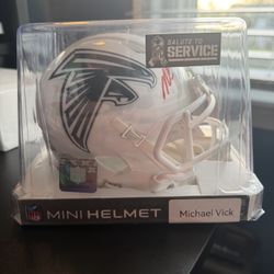 MICHAEL VICK ATLANTA FALCONS SIGNED SALUTE TO SERVICE MINI HELMET JSA WITNESS