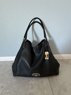 Coach Leather Shoulder Hobo Handbag, Edie Black