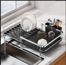 Black & silver stainless steel dish rack with adjustable height #kitchen #dishdrainer ( 11.8 × 19.3 × 3.9 in ) package : 2.49lb