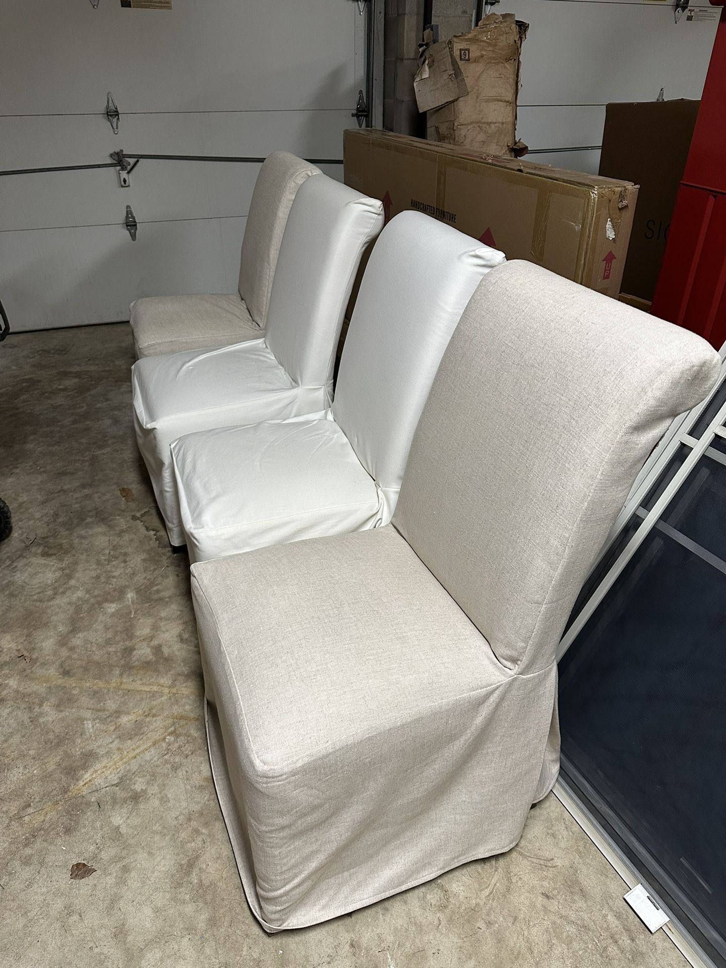 4 pottery barn, comfort roll, slip, covered dining chairs