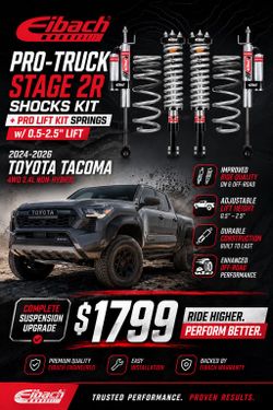Eibach Pro-Truck Stage 2R Shocks Kit + Pro Lift Kit Springs w/0.5-2.5" lift 2024-2026 Toyota Tacoma 4WD 2.4L Non-Hybrid