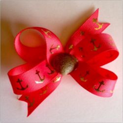 Anchor coral children's hair bow