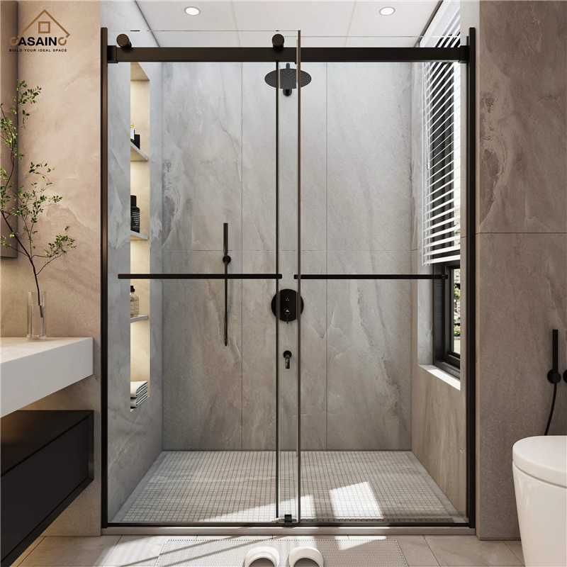 Shower Door - Frameless- 48x76” - Black - Tempered Glass