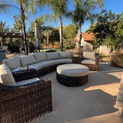 Huge 8 Piece Modern Curved Outdoor Wicker / Rattan Patio Furniture Set