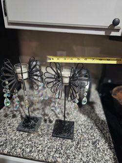 2 black metal wire candle holders OBO