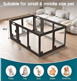 Acrylic Clear Dog Playpen Indoor, Modular Puppy Cat Small Pet Play Pen, 10 panels.