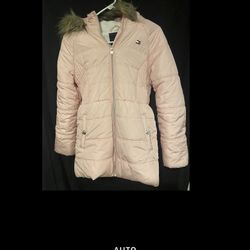 EUC! Tommy Hilfiger Girls Puffer fur Hood Coat Crystal Rose L 14-16 jacket