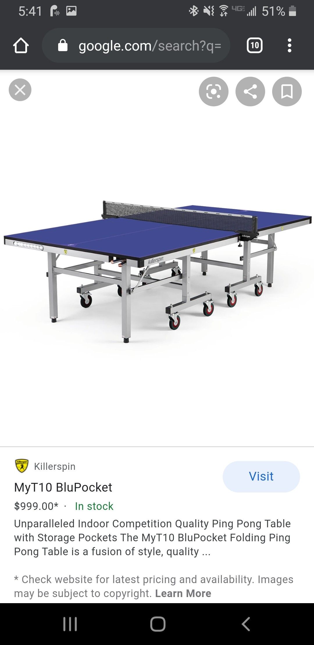 MyT10 Blupocket Killerspin Table Tennis Table