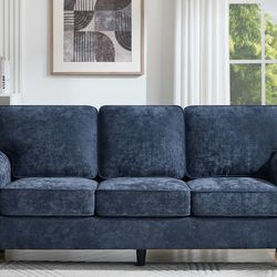 BRAND NEW: 82.7" Chenille Modern Sofa Rolled Arms Upholstered Couch by House of Hampton - Blue