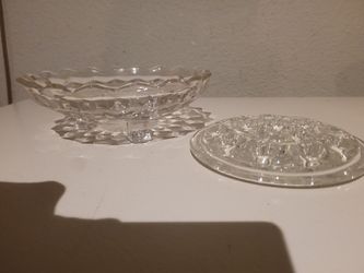 Footed Crystal Dish / Glass Frog (Flowers)