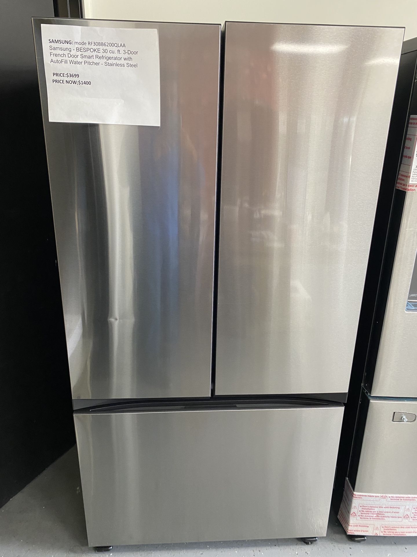 Bespoke 3-Door French Door Refrigerator 30 cu. ft. in Stainless Steel with AutoFill Water Pitcher