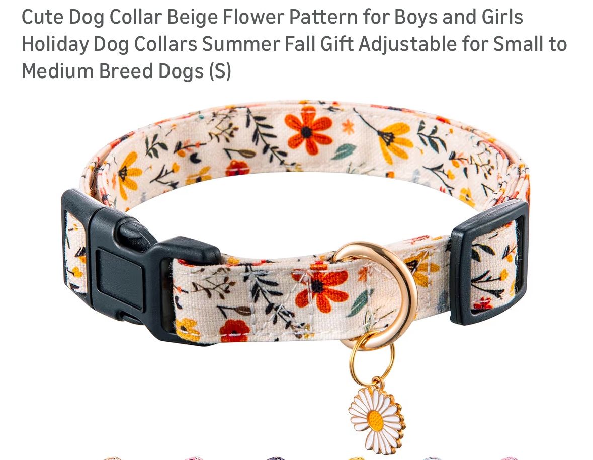 Cute Dog Collar Beige Flower Pattern for Boys and Girls Holiday Dog Collars Summer Fall Gift Adjustable for Small to Medium Breed Dogs (S)