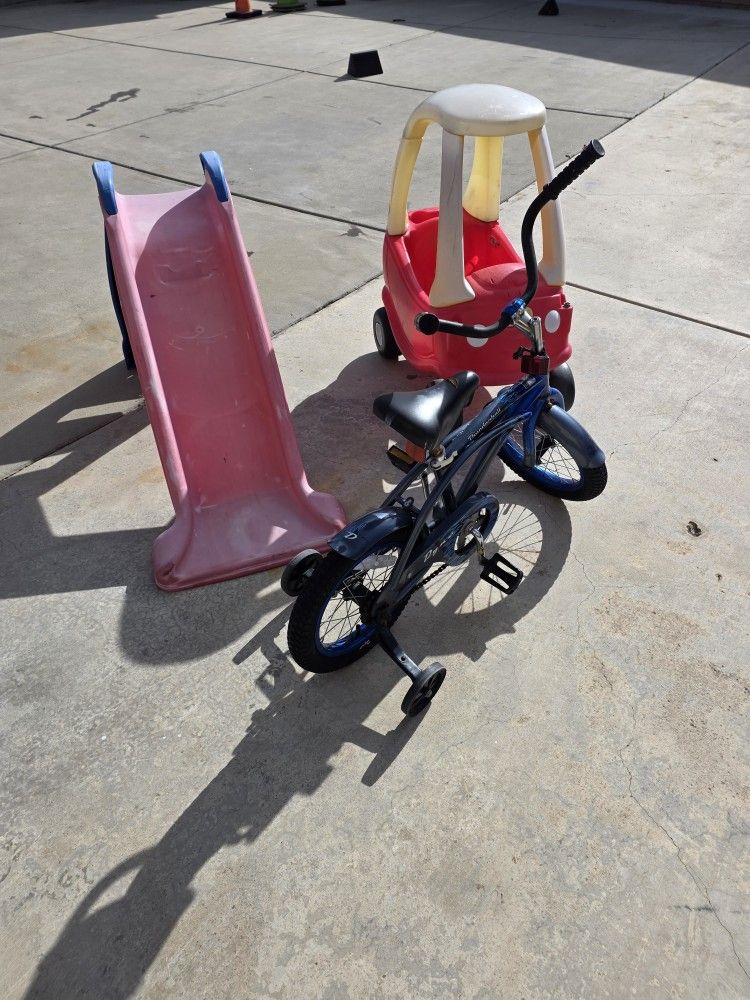 Kids Bike, Slide, And Cart