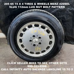 205 65 15 X 4 Tires & Wheels Off Mercedes 420SEL with 5lug 112mm Lug Nut Bolt Pattern.