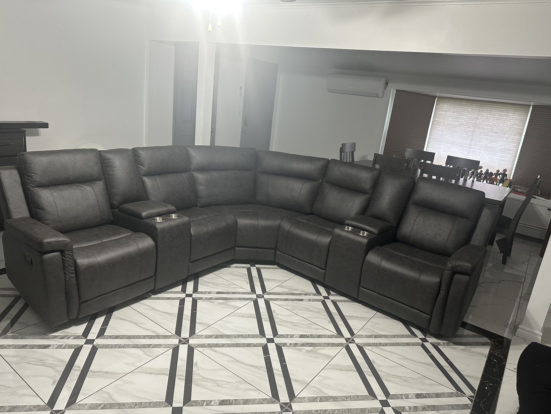 Leather Reclining Sectional Available For Fast Delivery