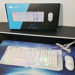 New MageGee Gaming Keyboard and Mouse Combo, K1 RGB LED Backlit Keyboard W/ 104 Keys Computer PC Gaming Keyboard for PC/Laptop (Pink)