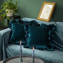 GLORY SEASON Velvet Throw Pillow Cover Soft Decorative Luxurious Solid Square Cushion Case for Sofa Couch Bedroom Farmhouse,Pack of 2, 18 x 18 Inches,