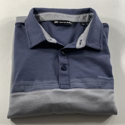 Travis Mathew Mens Golf Shirt 3 Button Size Large Navy Gray