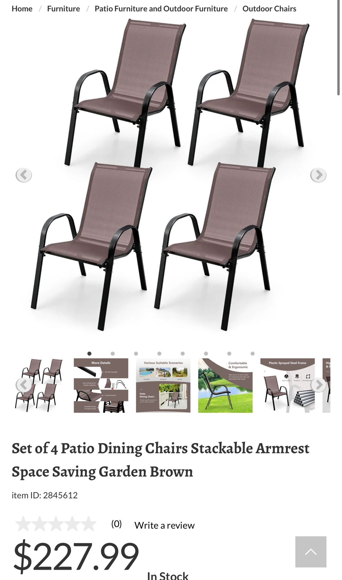 Set of 4 Patio Dining Chairs Garden Brown, New Open Box, Woodland Hills