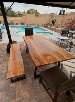 All wood 6' x 8 kitchen table and 3' x 2 1/2" wide with a bench